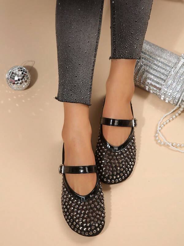 New Arrivals Rhinestone Decor Breathable Comfortable Soft Bottom Slip-On Flat Shoes For Women, Spring/Summer