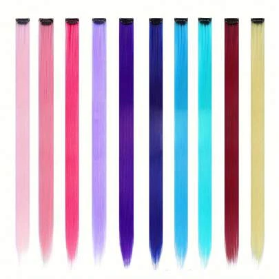 10/20 chiếc tóc nối nhiều màu 20 inch nổi bật kẹp tóc trong tóc giả tổng hợp tóc thẳng cho tiệc cosplay phụ kiện tóc phong cách Y2K Halloween Giáng sinh