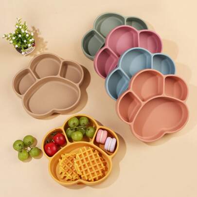 1pc Kids Silicone Suction Plate, Children's Training Snack Bowl, Non-Slip & Easy To Clean Divided Plate, Suitable For Christmas, Halloween, Thanksgiving, Children's Day, Birthday Gifts