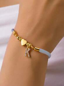 1 pieza Pulsera milanesa con cobre y circonita A-Z, 26 iniciales inglesas ajustables, elegante y exquisita, joya de mano para uso diario y casual, regalo para fiesta y vacaciones.