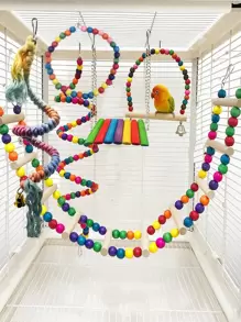 鸟类玩具套装 6 件套，彩色鸟绳栖木，鹦鹉秋千攀爬架，悬挂玩具鸟笼配件，适用于鹦鹉、鹦鹉、长尾小鹦鹉