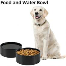 Comedero y bebedero cerámicos antideslizantes para perros grandes, con diseño de "Amante de los perros y mamá de perros", protege la columna cervical (tazón individual de 8 pulgadas, negro) - Negro - Ver 9