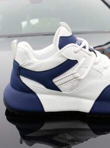 2025 Spring/Summer New Men's Shoes, Blue Casual Sneakers With Leather Surface, Knitted Laces, Non-Slip, Men