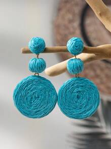 1 paio di orecchini pendenti a cerchio in stile bohémien con pendente in rafia, orecchini a goccia perfetti per le vacanze al mare