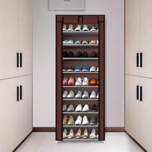 10 Layer Shoe Cabinet, Stackable Shoe Rack Storage Rack - Hand Assembled, With Non-Woven Fabric Shoe Cabinet, Stainless Steel Frame - Amarillo parduzco - Ver 8