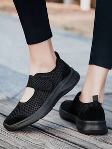 Zapatos para caminar clásicos de moda para mujer, con malla elástica y transpirable - Negro - Ver 2