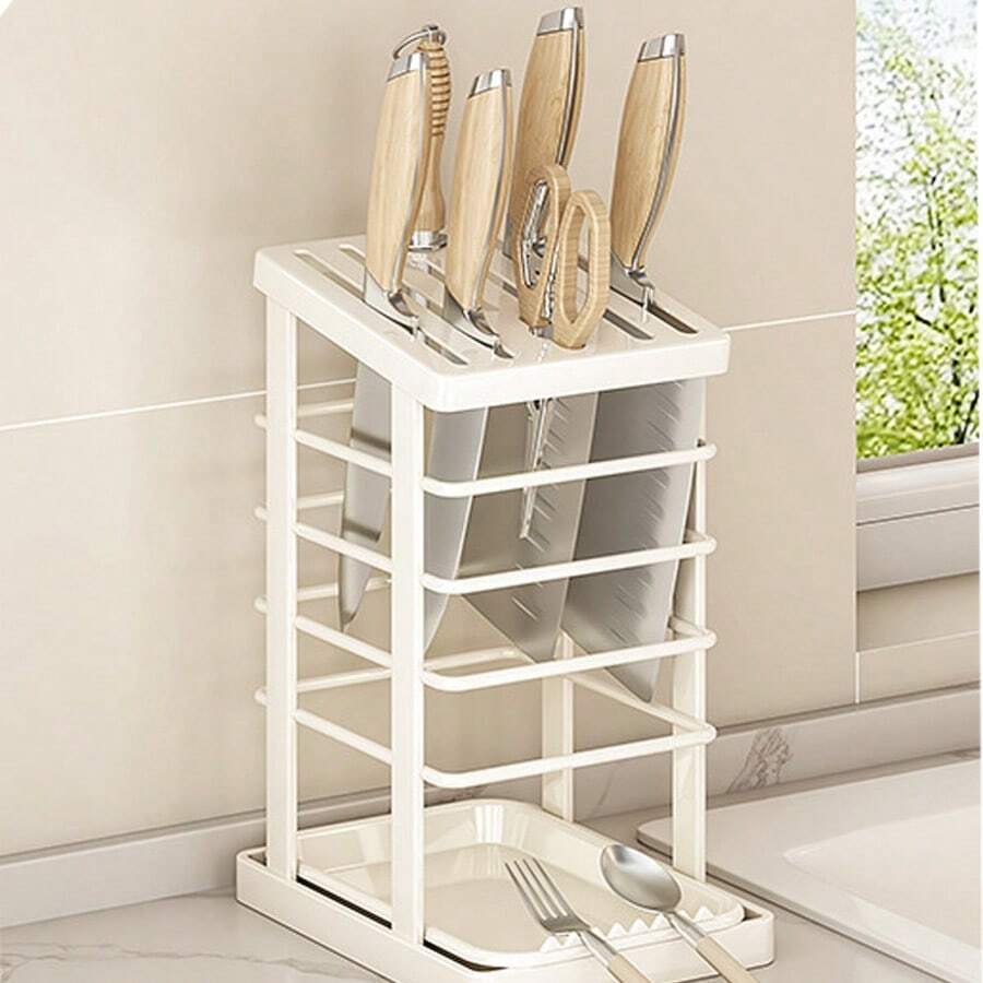 Kitchen Knife Holder Storage Rack, Countertop Drainage Integrated Tool ...