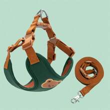 Cute Bear Pet Harness & Leash Set, Dog Vest Harness, Adjustable Breathable Chest Strap, Suitable For Puppies, Kittens And Other Dogs, Includes Harness And Foldable Bowl: Ideal For Feeding And Walking Pets Outdoors