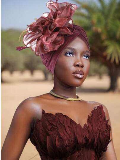 1pc Traditional Woven Watermelon Print Decorative Lady's Head Wrap Hat, Suitable For Wedding & Holiday Gifts