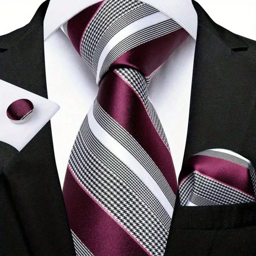 Juego de corbatas para hombre, set clásico de moda con corbata y gemelos para negocios y fiestas