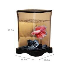 Fish Tank,Betta Fish Tank,Aquarium Starter Kit,Mini Desktop Rectangular Fish Tank With Top Feeding Hole & Built-In Bottom Light Tabletop Decoration For Betta Fish