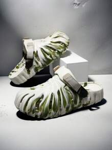 2025 New Men's Sandals, Two-Tone Simple Style Versatile Slippers, Maple Leaf Body Turtle Shell Design Breathable Hollow Casual Shoes, Suitable For Outdoor Beach, Travel, Street, Indoor, Bathroom, Party, Rainy Season, Jungle, Grassland Adventure - White - View 2