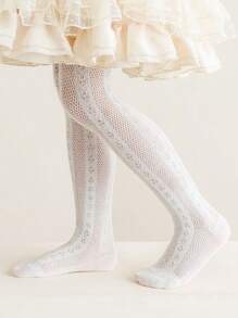 4pcs Girls' Simple Versatile White Mesh Snug Fit Leggings, Spring/Summer - White - View 4