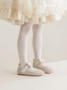 4pcs Girls' Simple Versatile White Mesh Snug Fit Leggings, Spring/Summer - White - View 6