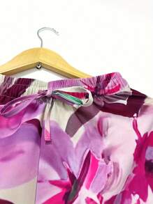 印花高腰休闲裤，百搭女士百搭款，夏季 - 粉色 - 查看 3