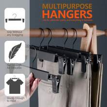 10-80 Pack Pack Clear Pants Hangers, Non-Slip Women's Skirt Hanger, Heavy Duty Slim Plastic Hanger, Space Saving Organizing Skirt Hanger With Clips For Pants, Skirts - 黑色 - 查看 7