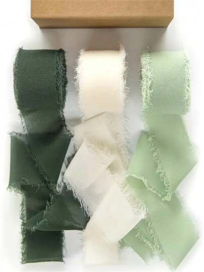 1 Set handgemachtes Chiffon-Band mit Quasten, 3,8 cm x 5 m, fransiger Rand Design, geeignet für Hochzeitseinladungen, Brautbouquets, Geschenkverpackung, Basteln, Feiertags-Dekorationen, Grüne Serie, Valentinstag Party Zubehör, kann für Brautbouquets, Geschenkverpackung, Hochzeitsdekoration, Basteln verwendet werden.