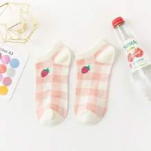5 Pairs/Pack Women's Pink Fruit Strawberry Striped Plaid Shallow Socks Cute Student Japanese Style Casual Breathable Non-Falling Socks Women's Socks - Multicolor - View 10