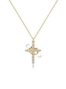 1 件时尚新款微镶嵌钻石皇冠和可旋转吊坠项链，奢华感百搭派对珠宝