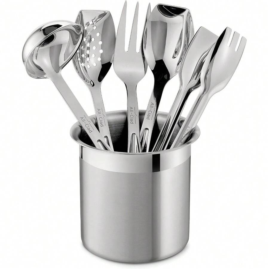 All-Clad Specialty - Juego de 5 herramientas de cocina de acero inoxidable con herramientas de cocina, utensilios de cocina plateados - 1 - Ver 1