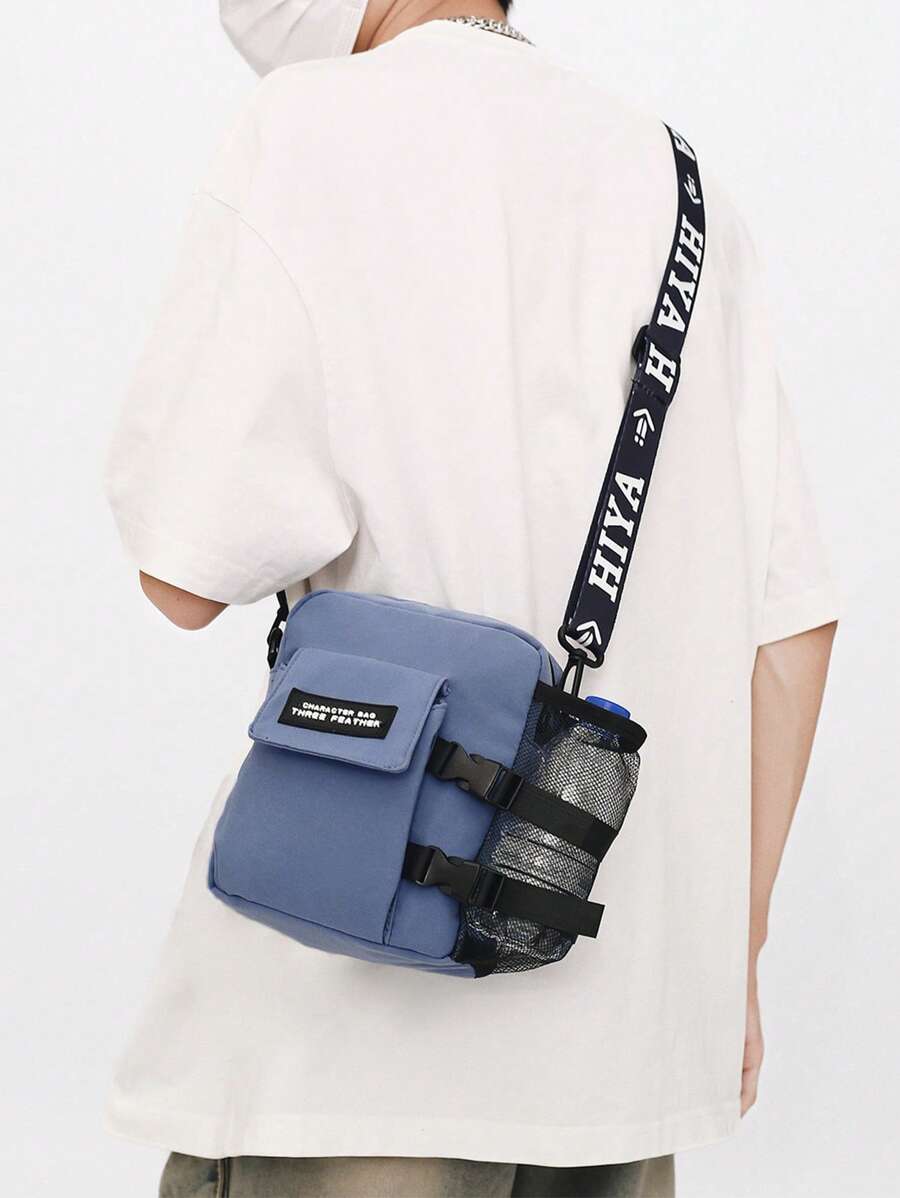 高中生大学新生多功能单肩包单肩包休闲包迷你男士字母图案方形包带包饰，手提包书包适合旅行、大学、运动、通勤