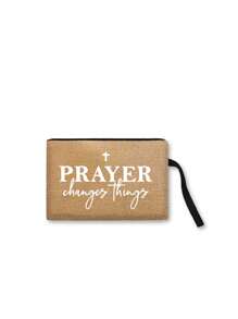 Geantă tote din in negru cu model inspirațional de litere și geantă de machiaj, geantă de cumpărături portabilă