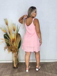 Vestido Curto com Babados na Barra - Rosa Bebê - Visão 2