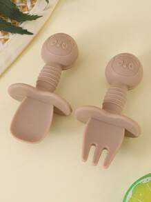 2 pezzi Set di forchette e cucchiai per l'addestramento dei bambini, posateria per l'apprendimento in silicone morbido a forma di panda per neonati, accessori per l'alimentazione, regalo per Ognissanti, Natale, Ringraziamento e Pasqua