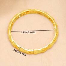 1pc Retro Style 24K Gold Plated Copper Open Bangle Bracelet, Luxury Arabian Bride Wedding Jewelry