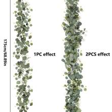 1/2件人造尤加利花环，白色花朵，5.9英尺/180厘米银色尤加利叶和满天星花环，人造绿植花环，适用于婚礼、派对、壁炉、桌旗、家居装饰、办公室装饰、夏季装饰 - 蘋果葉藤條-綠色 - 查看 3