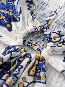 Women's Mid-Length Strapless Strapless Waist Cutout Dress With Prints - Blue - View 5