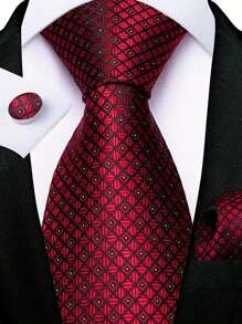 Men Tie Sets Classic Fashion Necktie Set With Cufflink For Business Party - Red - View 1