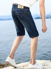 Pantalones cortos vaqueros para hombre descoloridos, desgastados y deshilachados - Azul - Ver 3