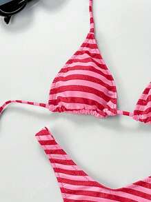 Women Vacation Stripe Printed Basic Swimwear For Summer Days From Poolside To Beachside, Everyday Mini Triangle Cheeky Bikini Beachwear