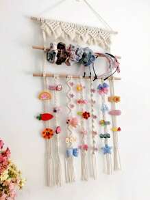 1pc Macrame Wall Art, Handwoven Lace DIY Photo Wall Hanging Tapestry, Bohemian Style Hair Clip Organizer Wall Decor - Comes With 10 Small Wooden Clips