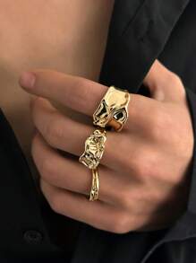 3pcs/Set Fashion Casual Minimalist Liquid Metal Ring Set, Men's Punk Charm Jewelry, Adjustable Couple Rings - 2pcs - View 2