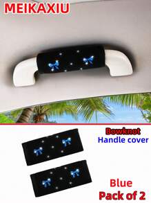 MEIKAXIU 2pcs Bowknot Bling Bling Fabric Soft Breathable Car Grab Handle Protective Cover, Universal Car Interior Accessories - Butterfly - View 3