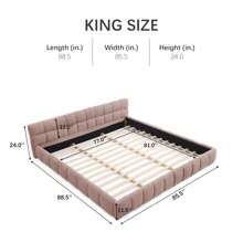 YOGLAD King Size Upholstered Bed Frame With Thick Fabric, Chenille Fabric Grounded Queen Size Platform Bed With Headboard And Solid Frame. No Box Spring Needed - 粉紅色(King Size) - 查看 2