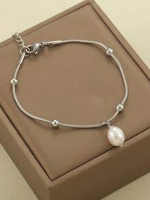 1 件百搭不对称淡水珍珠手链，串珠细节蛇形设计女士手链，理想的复活节礼物珠宝 - 不規則珍珠手鍊 - 查看 4