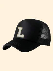 1pc Kids Letter A-Z Print Adjustable Baseball Cap, Sports Hat, Sun Hat, Suitable For Spring, Summer, Autumn - Black - View 40