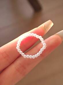 Set de 3 anillos elásticos minimalistas y adorables con corazón de perlas falsas, adecuados para mujer, ideales para el Día de San Valentín y uso diario