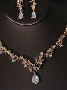 4 pièces Ensemble de bijoux de mariée avec couronne en strass, incluant une couronne, un collier et des boucles d'oreilles, convient pour le mariage, les accessoires de robe de mariée, la fête de mariage