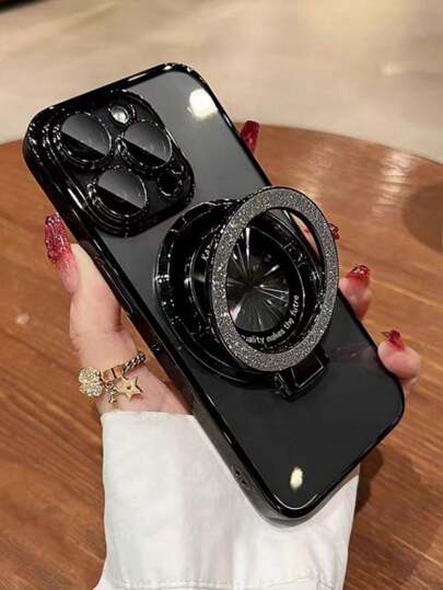 Sequins 1 PC Electroplated Camera Lens Protector Soft Case With Electroplated Pull-Out Bracket, Compatible With IPhone 11 12 13 14 15 16 Pro/ProMax