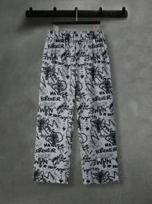 男士休闲户外套装、街头时尚数码印花裤和短袖 T 恤 - 黑色 - 查看 5