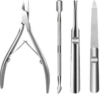 指甲护理工具套装，不锈钢角质层修剪器套件，包括角质层钳、推刀和剪刀，适用于手指和脚趾