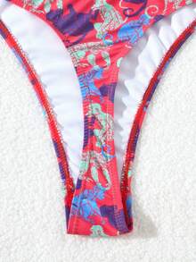 New Summer Monkey Print One-Shoulder Thong Bikini Swimwear Set - Multicolor - View 7