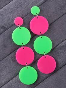 1 par de pendientes largos y llamativos de color bloque neón vintage circulares para mujeres
