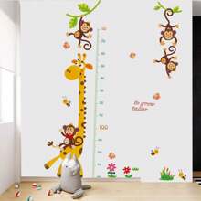 1pc Cute Cartoon Animals Monkey And Giraffe Height Growth Wall Sticker, Creative Cartoon Measuring Height Sticker For Room, Self-Adhesive And Removable, Wall Decal, Vinyl Decal For Home Decorations, Spring Decoration Items Refresh Your Home - Multicolor - View 5
