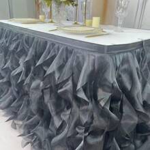 Tulle Ruffle Table Skirt, Mesh Curly Willow Table Skirt Decor, Suitable For Rectangular Tables, Fit For Girls Birthday Party, Baby Christening, Cake, Wedding Bride, Event Party Decoration