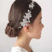 1 件新娘合金水晶和珍珠头饰，韩式花朵发饰婚礼头饰配饰